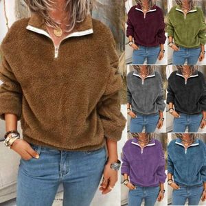 Women's Sweaters Soft Plush Zipper Sweater Solid Color Stand Collar Pullover Loose Fashion Sexy Top Ladies Hipster Clothing