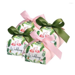 Present Wrap Flamingo Wedding Favor and Box Paper Candy Boxes With Ribbon Chocolate Sweet Bags for Decoration Baby Party