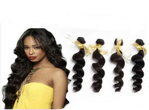 Whole brazilian virgin hair extensions loose wave hair weft 1B natural black color mixed length 5pcs lot 55gpcs2288057