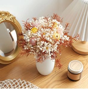 Decorative Flowers Natural Rose Babys Breath Bouquet Boho Dried Luxury Living Room Home Decor Wedding Table Decoration Gift Flower