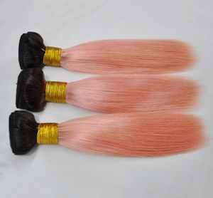 Epacket 100 Human 1B Pink Rose Gold Ombre Human Hair Bunds Brasilianska hår 3 Bunds Remy Hair Extensions3770448