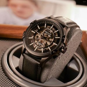 Wristwatches OBLVLO Creative Men's Hollow-out Black Leather Automatic Watch Fashion Case Luminous Waterproof Mechanical CAM-AR-SK