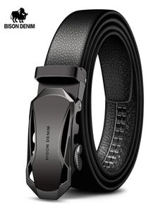 Bison Denim Men039S Belt Cow Leather Belts Brand Fashion Automatisk Buckle Black äkta för män 34 cm bredd N71314 2204029186279