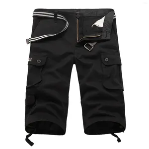 Calças masculinas sólidas esporte shorts multi bolso botão geral calças streetwear ao ar livre fino casual para o homem