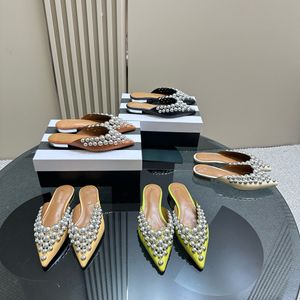 2024 Designer Donna Pantofole in pietra Sandali in vera pelle Scuff Donna in stile cinese ricamo Pantofola piatta casual 34-42