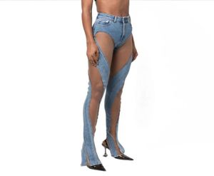 Europeu e americano sexy jeans feminino espiral oco design emenda divisão calças jeans femme calças casuais w2855542706