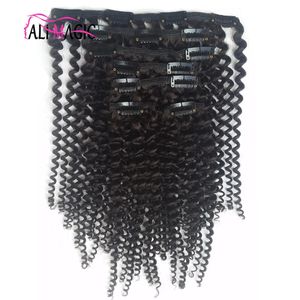 Rozszerzenia Ali Magic Brazylijskie Remy Deep Wave Kinky Curly Bundles Clip w ludzkich włosach Wydłużenie Naturalne Kolor 7 sztuk/zestaw pełny głowica 100G 120