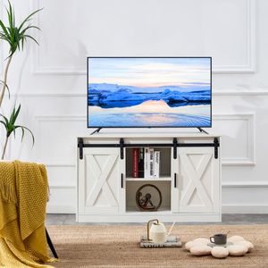 Armário de TV / armazenamento decorativo branco de madeira com duas portas deslizantes, disponível para quarto, sala de estar e corredores