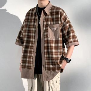 Camisas casuais masculinas camisa de carga manga curta 2024 verão meia manga moda tendência estilo coreano jaqueta all-match tops t