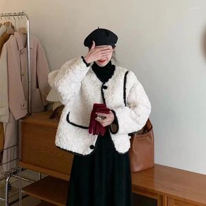 Giacche da donna Elegante cappotto in lana d'agnello da donna coreano corto soffice giacca da ufficio Lady dolce monopetto peloso corto outwear autunno