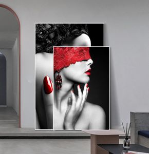 Modern Fashion Sexy Red Lips Canvas Måla kvinnor affischer och tryck vardagsrum sovrum väggkonst bilder hem bar dekoration2739512