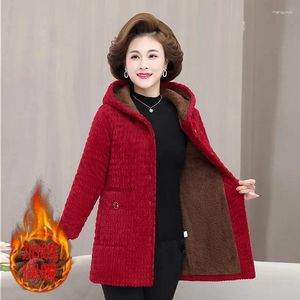 Casacos de trincheira femininos de meia-idade parkas jaquetas básicas inverno adicionar veludo cordeiro com capuz jaqueta de algodão feminino mama casaco XL-5XL