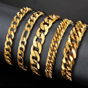 Hip Hop Masculino Chain Chain Link Bracelets masculino cor dourada de 14k Braslet de ouro amarelo para joias de hiphop de mulher