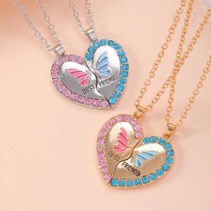 Collane con ciondolo 2 pezzi/set moda farfalla cuore per donne ragazze strass BFF amicizia amici collana gioielli regali