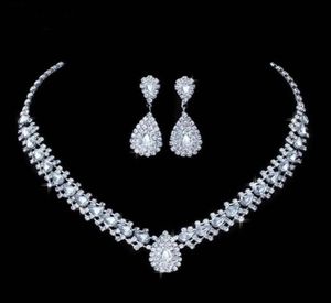 Luxurious Wedding Jewelry Sets for Bridal Bridesmaid Jewelery Drop Earring Necklace Set Austria Crystal Whole Gift50763335128646