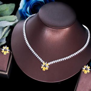 Sets Cwwzircons Shiny Yellow Cubic Zirconia Women Party Engagement Wedding Flower Necklace Earrings Jewelry Set Bridesmaid Gift T586