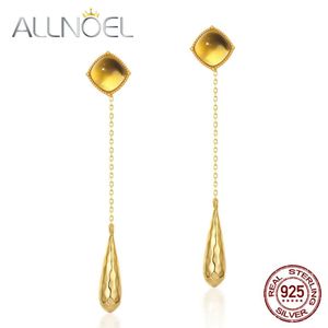 Knot Allnoel 925 Sterling Silver Stud Drop Drop Earrings Dangle for Women Citrine Yellow Gemsゴールドカラーエレガントパーティーギフト素晴らしい宝石