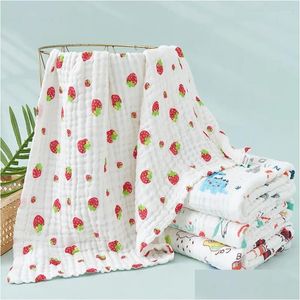 Blankets Swaddling Cotton 6 Layer Gauze Blanket 105 105Cm Soft Ddle Wrap Born Bath Towel Muslin Bed Quilt Boy Girl Cloth Diaper Drop D Ot0Ok