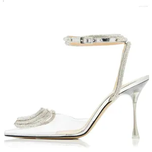 Sandálias em forma de coração super alto salto fino tornozelo fivela cinta stelitto apontado dedo do pé bling cristal mulheres estilingue sapatos para feminino