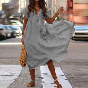 Casual Dresses Robe Femme Summer Loose Outfits Dress Boho V Neck Solid Sleeveless 2024 Plus Size Club Party Vestidos