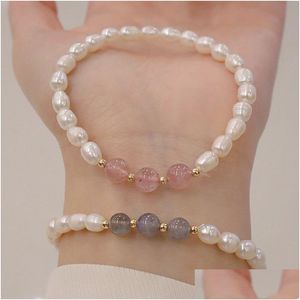 Bracciale con perle d'acqua dolce naturali a catena Braccialetti con gioielli con consegna a goccia elastica in cristallo di quarzo Stberry Labradorite Dhdc0