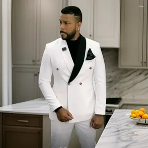 Men's Suits Slim Fit For Men Wedding With Double Breasted Groom Tuxedo 2 Pcs White And Black Custom Made Blazer Pants 2024