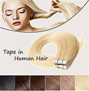 Tejp i mänskliga hårförlängningar blekmedel blond 613 lång rak sömlös hud weft hår osynliga dubbelsidiga band riktiga hårar 1009119811