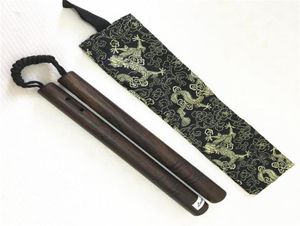 Einzelhandel mit Holz Nunchakus Ebony Holzseil Diamant Knoten Holz Seil zwei Sektionen Stick Nunchaku Kampf Nunchuck mit Tasche 272K4372436