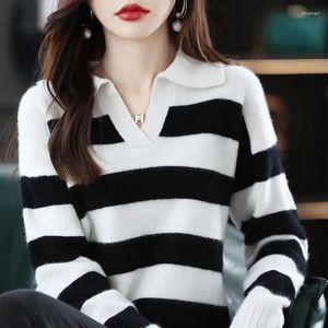 Women's Sweaters Knit Tops For Woman Purple Pullovers Sweater Striped Polo 2024 Collection And Offers Fashion In