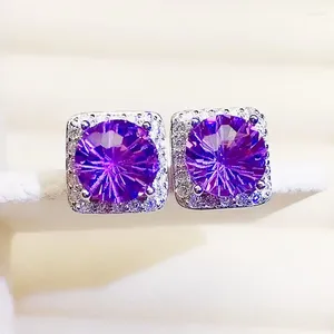 Stud Earrings Real Natural Amethyst Earring Square Style 1.8ct 2pcs Gemstone 925 Sterling Silver Fine Jewelry X231054