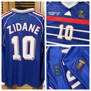 Vintage klassisches Retro Fr WC Finale 98 Shirt Jersey Lange Ärmel Zidane Henry Fußball Benutzerdefinierte Name Nummer Patches Sponsor
