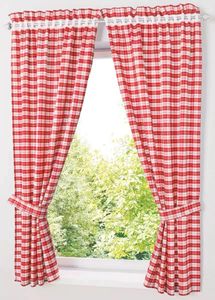 Curtain 2PCS Cafe Curtains Lattice For Kitchen Window Balcony Rome Pleated Design Red Blue Color Short Roman