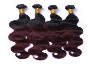 1B99J Dark Wine Ombre Hair 4 Bundles Body Wave Brasilian Ombre Colored Human Hair Weave 4 Bundles Hair Extension 1226 Inch4884080