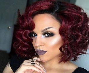 Side part deep body wave Glueless Synthetic Lace Front Wigs Ombre red Short Bob Synthetic Wigs for Black Women natural hairline9794624