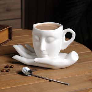 260ml cerâmica rosto xícara de café prato com colher personagem europeu caneca decoração tarde camélia chá café da manhã leite 240102