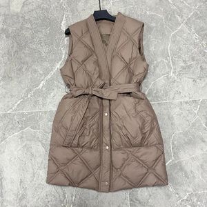 Coletes femininas inverno mulheres sem mangas algodão jaqueta longa y2k ins único breasted botão bolso acolchoamento casaco slim lace up parka colete outwear