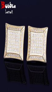 15mm Big Square Earring Men Stud Gold Color Full Cubic Zircon Screw Back Hip Hop Jewelry83615165801263