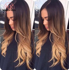 Honrin Hair Lace Front Human Hair Wig Ombre T1b427 Wavy 150 Density Natural Wave Malaysian Virgin Hair Pre Plucked Bleached Kno9806021