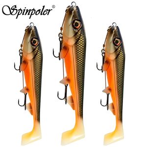 Spinpoler Shad Bait Pike Esche da pesca 14cm18cm Square Paddle Tail Realistico Gomma morbida in plastica con Stinger Rig Bass Zander 240102