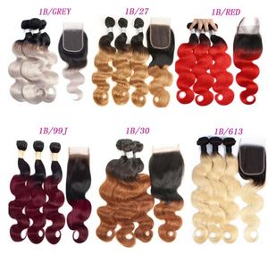 Brazylijskie ombre włosy fala ciała prosta Remy Waves 1B27 1B30 1B99J 1BRED 1B613 1BGREY Double Wefts2249133