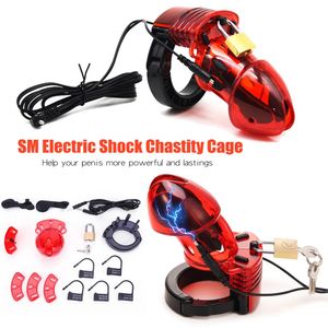 SM Electric Shock Chastity CB6000 Cock Cage Penis Lock Sleeve Scrotum Bound Delay Ring Electro Stimulate Man Sex Toy Accessories 240102