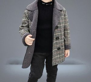 Casaco longo de lã para meninos, jaqueta xadrez grossa de lã para meninos, casaco de inverno para crianças, roupa de neve para meninos, jaqueta de mistura, roupas de bebê menino 248916233