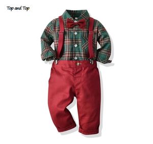 Specjalne okazje TOP I TODDLER ZE Zestaw Odzież dla chłopców jesień Zima Dzieci Formalne koszula SSUSPENDER PANTY 2PCS Suit Kids Christmas 7080817