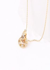 18k Gold Double Ring Necklace Designer Women039S Pendant Girl039S Valentine039S Day Gift 316L Rostfritt stål smycken FAC8073233