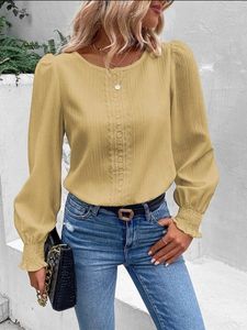 Women's Blouses Elegant Long Sleeved Shirt Spring/Summer 2024 Round Neck Casual Solid Color Blouse Office Lady Clothing S-2XL