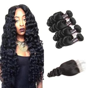 Wefts Ishow 8A Brazilian Hair Loose Wave 4 Pcs with 4x4 Lace Closure Peruvian Virgin Human Hair Extensions Wholesale Price