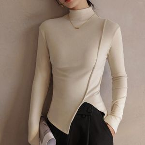 Women's T Shirts Elegant Plain Bottoming Top For Women Autumn Winter Fashion Slim Fit Solid Color Turtleneck Velvet T-shirt Tops Warm Daily