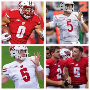 Personalize Wisconsin Badgers Football Jersey College qualquer nome qualquer número todos costurados 8 Tanner Mordecai 0 Braelon Allen 1 Chez Mellusi 18 Braedyn Locke 7 Nick Evers