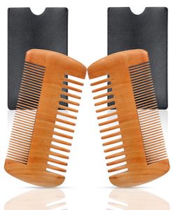 Wooden Beard Comb 2 Packs Set Natural Peach Wood Moustache Grooming Comb With Leather Case Antistatic Double Sided Pocket Comb Fo7403297