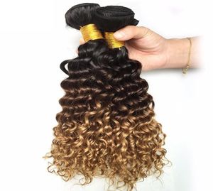 Малайзийское омбре, темно-коричневые, светлые, глубокие волны, человеческие волосы, 34 пучка, цветные, 1B427, вьющиеся наращивание натуральных волос, 9663083